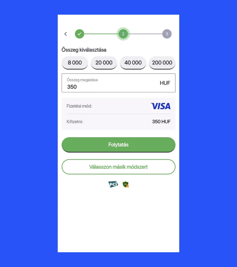 Befizetési összeg megadása