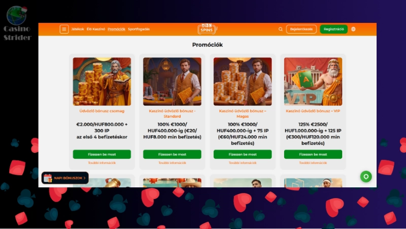 Jelenlegi bónuszok az AllSpins Kaszinóban