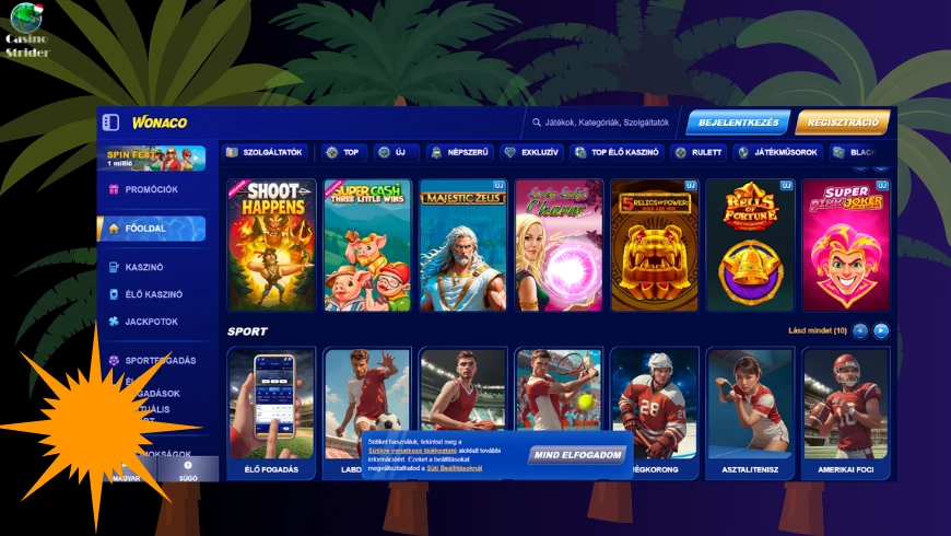 Wonaco casino 200 ingyenes pörgetések