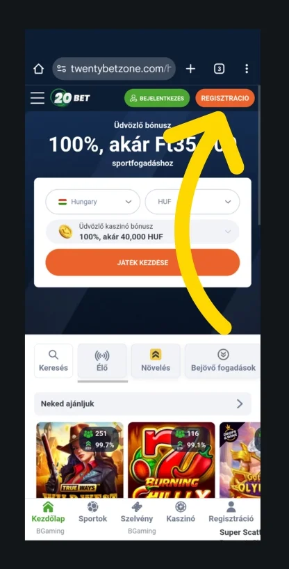 1 Lépj a 20Bet oldal