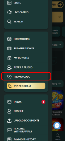 Promóciós fül kiválasztása