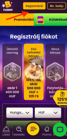 Regisztrációs űrlap megnyitása