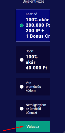 Bónusz kiválasztása