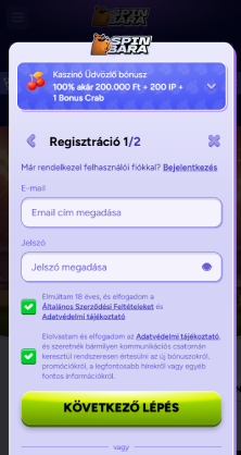 A regisztráció első szakasza