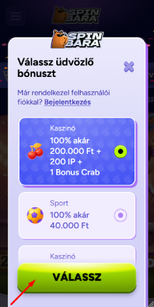 Bónusz kiválasztása