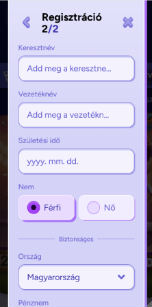 Személyes adatok kitöltése