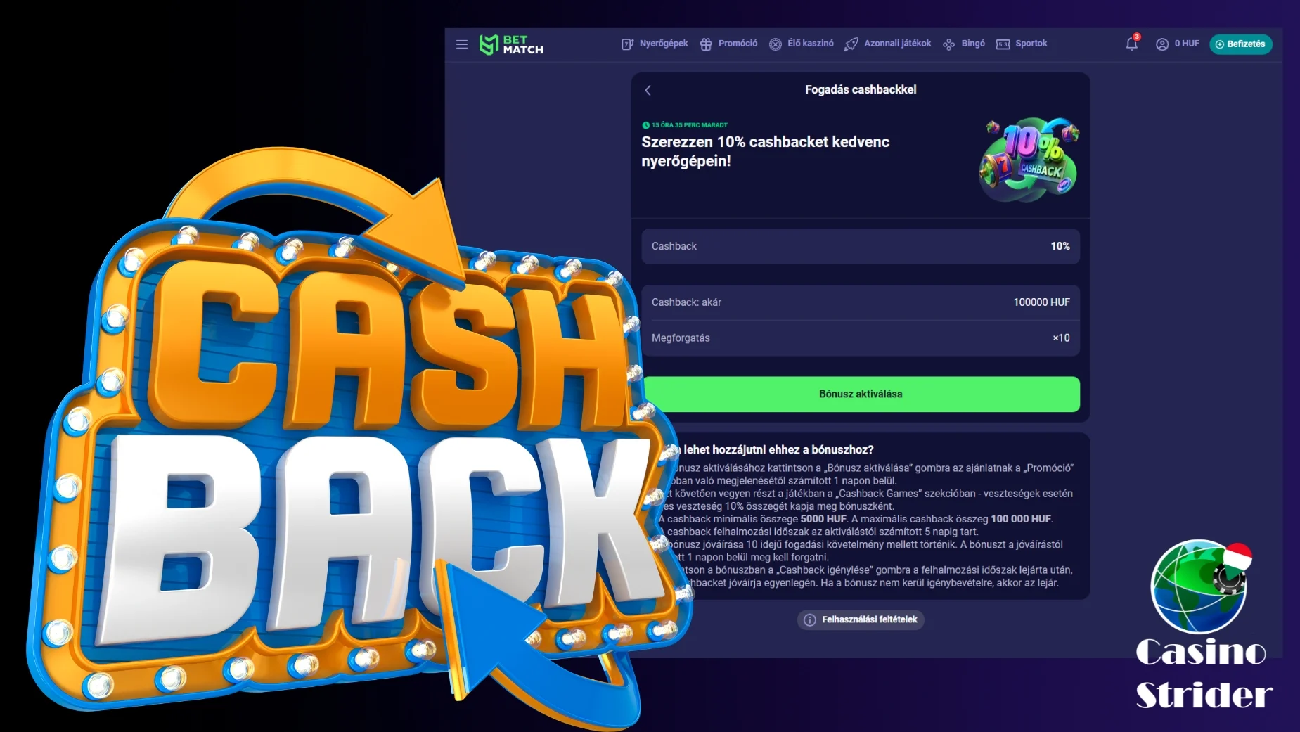 Cashback Bónuszok Betmatch Kaszinó Magyarország