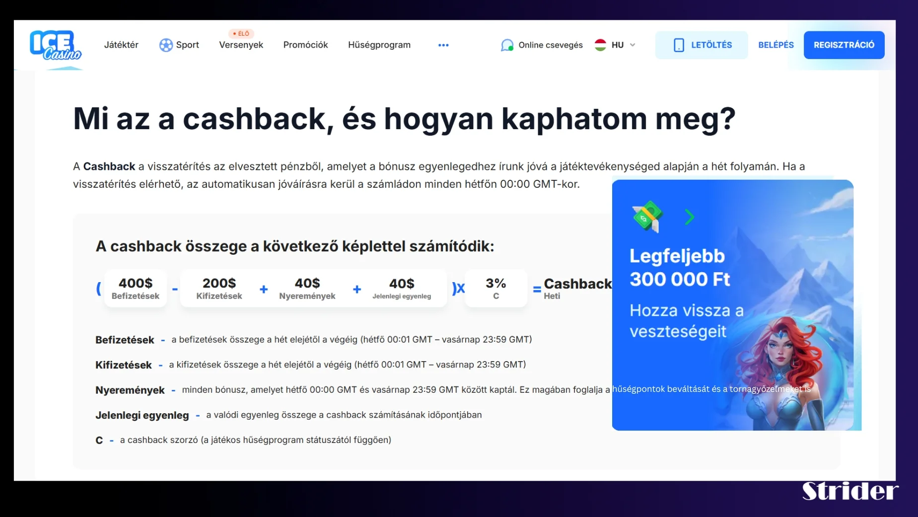 Cashback Bónuszok Ice Kaszinó Magyarország