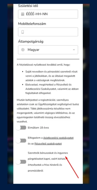 Erősítsd meg a feltételek elfogadását és az életkort